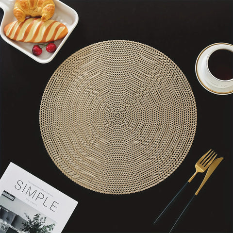 6/8 Pack Round PVC Place Mats, Non-Slip Dining Table Mats for Wedding, Christmas, Parties, Heat Resistant Woven Chargers for Home and Kitchen Tabletop Decor - Hand Wash Only CozyHaus