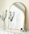 Elegant Arched Wall-Mounted Vanity Mirror with Aluminum Frame - Rust-Proof, Glass Surface for Bathroom & Bedroom Decor - Available in Golden, Black, White, Silvery CozyHaus