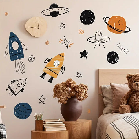 1pc, Outer Space Nursery Wall Sticker - Rocket Ship, Astronaut, and Planet Decor for Boy's Room - Vinyl Decor for a Fun and Imaginative Space Theme CozyHaus