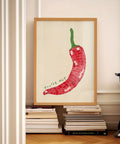 Chic "You're Hot" Red Chili Pepper Art Deco Poster - Modern Minimalist Kitchen Wall Art - Fashion Vintage Food Illustration - Trendy Retro Spring/Summer Decor - Painted Style Frameless Print CozyHaus