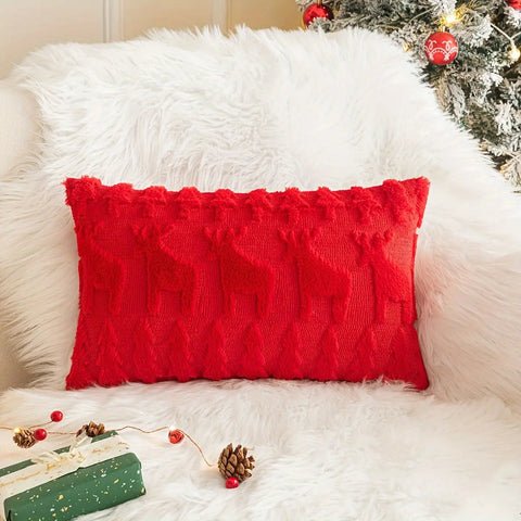 1pc/2pcs, Christmas Plush Pillow Cover Single Side Embroidered Wool Snowflake Christmas Tree Living Room Sofa Cushion Party Decoration Pillow Cover CozyHaus