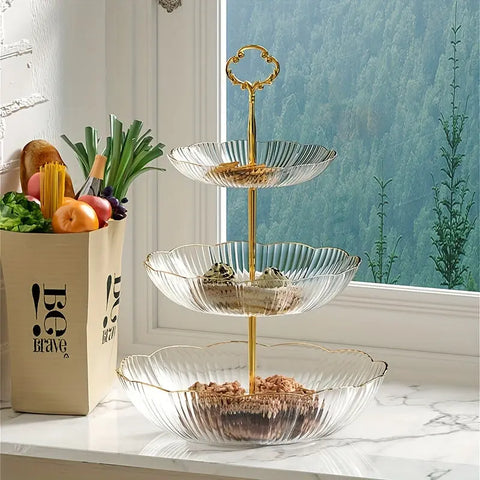 1pc 3-Tier PET (Polyethylene Terephthalate) Fruit Basket Stand - Decorative Multipurpose Storage for Fruits, Vegetables, Breads, Snacks - Modern Countertop Organizer for Kitchen and Home Use CozyHaus