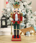 Christmas Nutcracker King Figurine, 11.81-Inch Traditional Wooden Soldier with Scepter, Festive Tabletop Holiday Decor, Manufactured Wood Nutcracker for Christmas Display CozyHaus