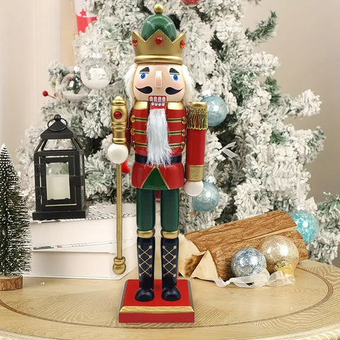 Christmas Nutcracker King Figurine, 11.81-Inch Traditional Wooden Soldier with Scepter, Festive Tabletop Holiday Decor, Manufactured Wood Nutcracker for Christmas Display CozyHaus