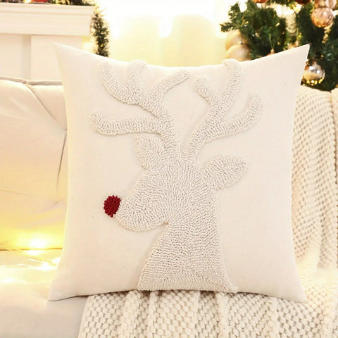 Festive Traditional Style Christmas Decorative Pillow Cover - Snowman And Reindeer with Geometric Patterns, Hand Wash Only, Mixed Colors, Zipper Closure, Suitable for Living Room, Made with Cotton And Polyester Blend CozyHaus