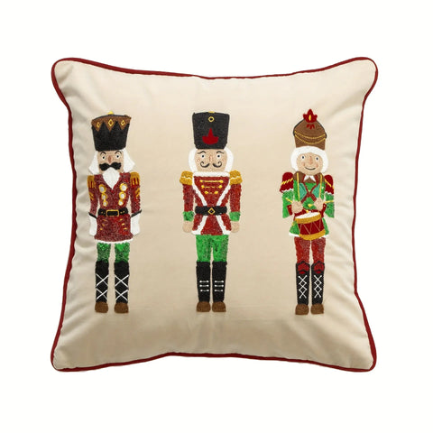 Christmas Nutcracker Embroidered Throw Pillow Covers 45.72x45.72 cm, Set of 1, Contemporary Style Zippered Cushion Cases for Sofa and Bed, Machine Washable, Decorative Polyester Pillowcases for Various Room Types CozyHaus