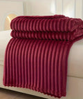 1pc Luxury Solid Color Wide Ribbed Throw Blanket, Soft Plush Flannel Blanket, Cozy Bedding, Sofa Decor, Without Pillowcase Or Insert CozyHaus