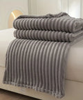 1pc Luxury Solid Color Wide Ribbed Throw Blanket, Soft Plush Flannel Blanket, Cozy Bedding, Sofa Decor, Without Pillowcase Or Insert CozyHaus