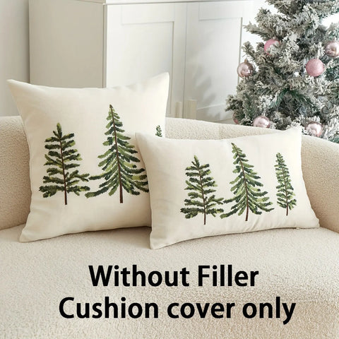 1pc Festive Green Christmas Tree Embroidered Throw Pillow Cover - Perfect for Holiday Home Decor, Machine Washable, Zip Closure, Linen Blend CozyHaus