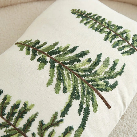 1pc Festive Green Christmas Tree Embroidered Throw Pillow Cover - Perfect for Holiday Home Decor, Machine Washable, Zip Closure, Linen Blend CozyHaus