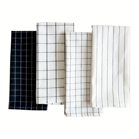 4-Pack Cotton Kitchen Towels Set - Rectangle Woven Dish Cloths, 100% Cotton, Plaid & Striped Patterns, Versatile for Table Napkins, Tea Towels, Cleaning, 40.01 x 59.99 cm - Ideal Housewarming Gift CozyHaus