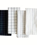 4-Pack Cotton Kitchen Towels Set - Rectangle Woven Dish Cloths, 100% Cotton, Plaid & Striped Patterns, Versatile for Table Napkins, Tea Towels, Cleaning, 40.01 x 59.99 cm - Ideal Housewarming Gift CozyHaus