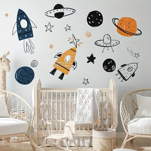 1pc, Outer Space Nursery Wall Sticker - Rocket Ship, Astronaut, and Planet Decor for Boy's Room - Vinyl Decor for a Fun and Imaginative Space Theme CozyHaus