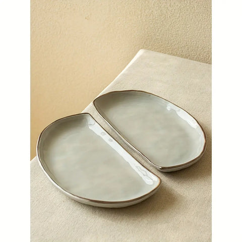 1pc Elegant Ceramic Half-Moon Serving Platter - Creative, Lightweight Design for Sushi & Snacks - Perfect for Home Kitchen and Restaurant Use CozyHaus