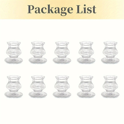 10-Pack Clear Glass Taper Candle Holders, Ribbed Mini Crystal Candlesticks Set for Home Decor, Event & Wedding Party Table Centerpieces, Versatile Holiday Decorations - No Electricity Needed CozyHaus