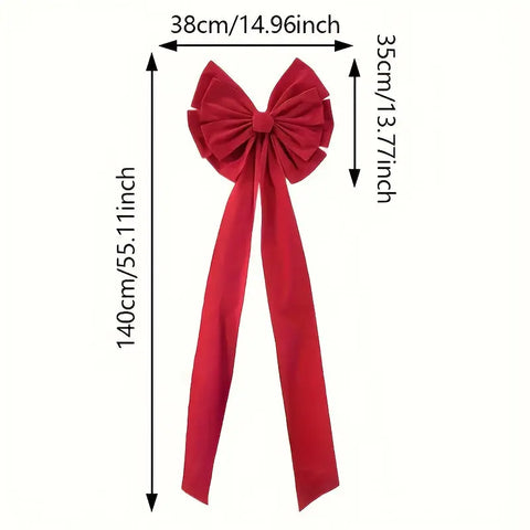 Large Red Christmas Tree Bow Topper - Festive Gift Bow for Home, Office, or Party Decor - 38cm/14.96inch Bow, 140cm/55.1 inch Tail - No Feathers - Made of Polyester CozyHaus