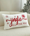 Jingle Bell Embroidered Throw Pillow Cover - Festive Christmas & Winter Decor, Soft Faux Fur, Zip Closure, Hand Wash Only - Perfect for Living Room, Bedroom, and Parties CozyHaus