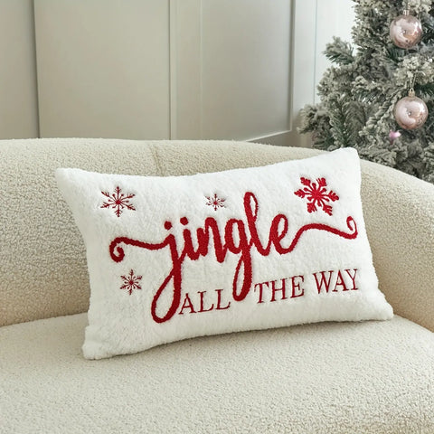 Jingle Bell Embroidered Throw Pillow Cover - Festive Christmas & Winter Decor, Soft Faux Fur, Zip Closure, Hand Wash Only - Perfect for Living Room, Bedroom, and Parties CozyHaus