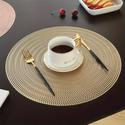 6/8 Pack Round PVC Place Mats, Non-Slip Dining Table Mats for Wedding, Christmas, Parties, Heat Resistant Woven Chargers for Home and Kitchen Tabletop Decor - Hand Wash Only CozyHaus