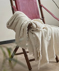 Ultra-Soft 100% Cotton Crinkle Yarn Throw Blanket in Cream with Tassels - Perfect for All Seasons, Cozy Nap & Bedding Accessory CozyHaus