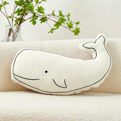 Whimsical Whale Embroidered Throw Pillow Cover, 49.78x35.05 cm - Versatile for All Seasons, Machine Washable, Zip Closure - Perfect for Sofa & Bedroom Decor CozyHaus