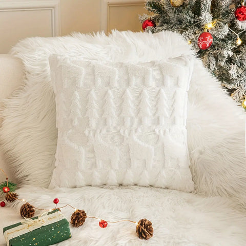 1pc/2pcs, Christmas Plush Pillow Cover Single Side Embroidered Wool Snowflake Christmas Tree Living Room Sofa Cushion Party Decoration Pillow Cover CozyHaus