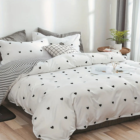 3pcs Duvet Cover Set (1*Duvet Cover + 2*Pillowcase, Without Core), Black Love Print Bedding Set, Soft Comfortable Duvet Cover, For Bedroom, Guest Room CozyHaus