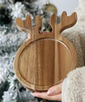 1PCS Christmas Reindeer Antler Serving Tray, Acacia Wood Multifunctional Platter for Afternoon Tea, Dinner, and Home Gatherings, Polished Wood Finish, Seasonal Holiday Themed for Christmas, Halloween, St. Patrick's Day, Valentine's Day - Decorative Wooden CozyHaus