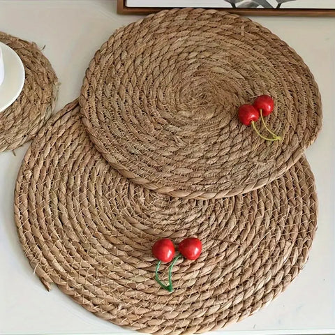 6pcs, Natural Hand Woven Placemat, Round Placemat, Suitable For Table, Home Decoration, Wedding Party Decoration, All Kinds Of Party Decoration CozyHaus