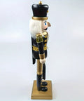 1pc Wooden Nutcracker Figurine, 15-Inch Black And Golden Soldier With Rifle, Festive Christmas Tabletop Decor, Holiday Ornament, Traditional Wood Craftsmanship CozyHaus