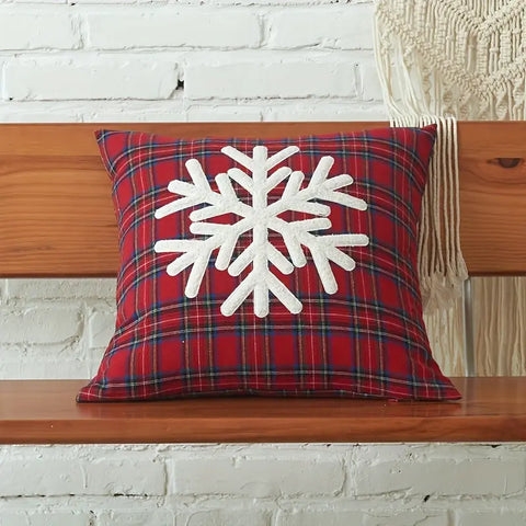 Vibrant Festive Christmas Embroidered Plaid Throw Pillow Cover - Soft, Zippered, Hand Washable Polyester Cushion Case with Easy Care for Home & Office Decor, Perfect for Holiday Season CozyHaus