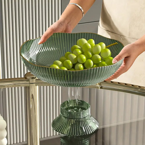 Elegant Oval PET Fruit Bowl with Golden Rim - Transparent Snack Serving Tray for Home & KTV CozyHaus