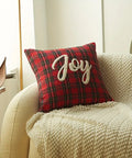 Vibrant Festive Christmas Embroidered Plaid Throw Pillow Cover - Soft, Zippered, Hand Washable Polyester Cushion Case with Easy Care for Home & Office Decor, Perfect for Holiday Season CozyHaus