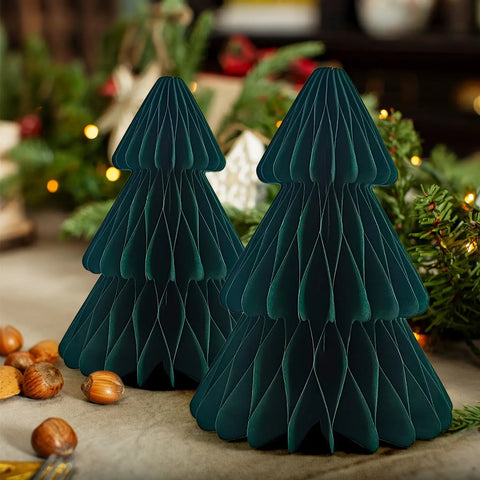 Set of 3 Christmas Tree Tissue Pom Poms Centerpiece - 3D Honeycomb Paper Table Decorations for Home, Office, Kitchen, Holiday Parties, Xmas Gifts – Versatile Decoration for Weddings, Birthdays & Seasonal Events CozyHaus