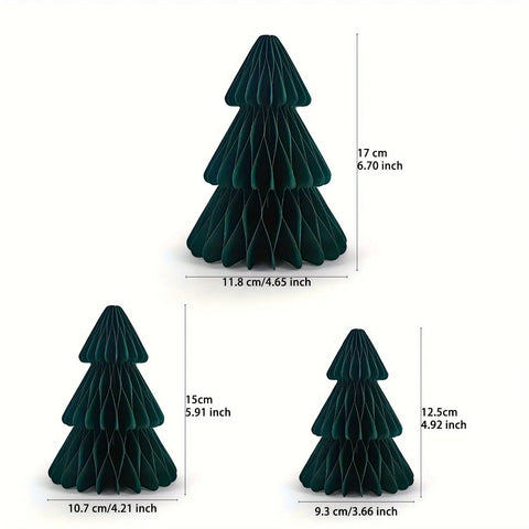 Set of 3 Christmas Tree Tissue Pom Poms Centerpiece - 3D Honeycomb Paper Table Decorations for Home, Office, Kitchen, Holiday Parties, Xmas Gifts – Versatile Decoration for Weddings, Birthdays & Seasonal Events CozyHaus