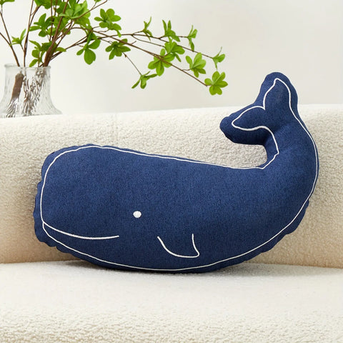 Whimsical Whale Embroidered Throw Pillow Cover, 49.78x35.05 cm - Versatile for All Seasons, Machine Washable, Zip Closure - Perfect for Sofa & Bedroom Decor CozyHaus