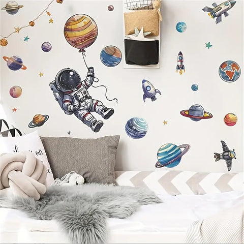 Creative Astronaut & Rocket Wall Decal - Self-Adhesive PVC Sticker for Bedroom and Living Room Decor CozyHaus