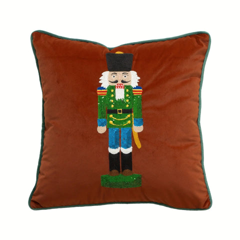 Christmas Nutcracker Embroidered Throw Pillow Covers 45.72x45.72 cm, Set of 1, Contemporary Style Zippered Cushion Cases for Sofa and Bed, Machine Washable, Decorative Polyester Pillowcases for Various Room Types CozyHaus