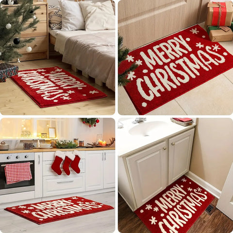 1pc Christmas Bath Mat, Christmas Bathroom Decoration Carpet, Red Bathroom Rugs, Extra Soft And Absorbent Microfiber Cute Holiday Decorative Bath Rugs, Non-Slip Machine Washable Mat, Christmas Decor christmas decorations CozyHaus