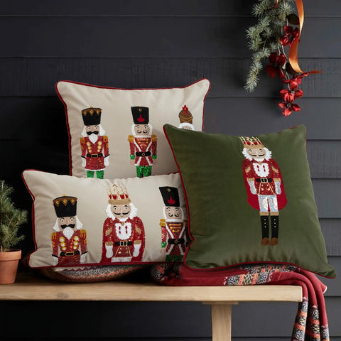 Christmas Nutcracker Embroidered Throw Pillow Covers 45.72x45.72 cm, Set of 1, Contemporary Style Zippered Cushion Cases for Sofa and Bed, Machine Washable, Decorative Polyester Pillowcases for Various Room Types CozyHaus