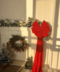 Large Red Christmas Tree Bow Topper - Festive Gift Bow for Home, Office, or Party Decor - 38cm/14.96inch Bow, 140cm/55.1 inch Tail - No Feathers - Made of Polyester CozyHaus