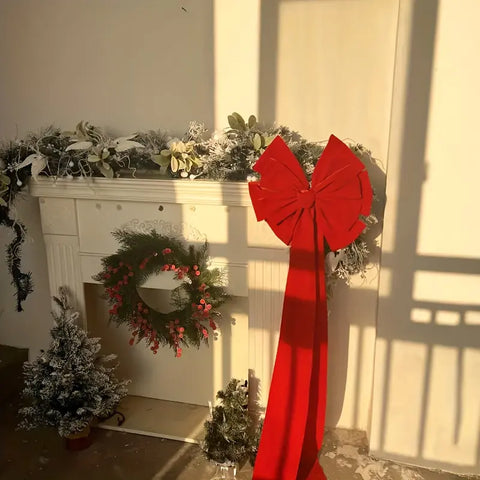 Large Red Christmas Tree Bow Topper - Festive Gift Bow for Home, Office, or Party Decor - 38cm/14.96inch Bow, 140cm/55.1 inch Tail - No Feathers - Made of Polyester CozyHaus