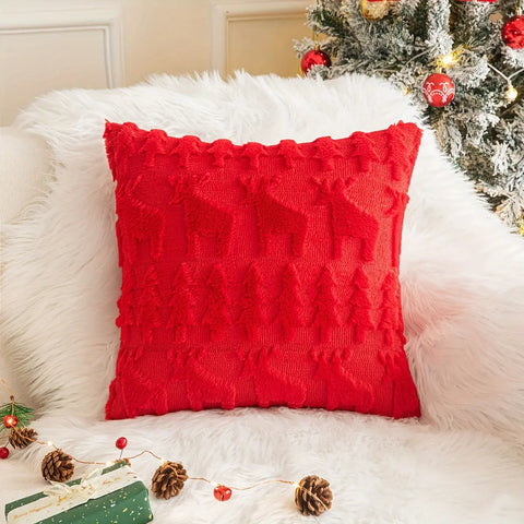 1pc/2pcs, Christmas Plush Pillow Cover Single Side Embroidered Wool Snowflake Christmas Tree Living Room Sofa Cushion Party Decoration Pillow Cover CozyHaus