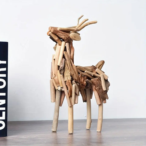 Handcrafted Wooden Deer Sculpture: Abstract Design for Indoor/Outdoor Use - Perfect Christmas Gift for Your Living Room or Office CozyHaus