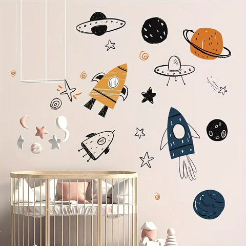 1pc, Outer Space Nursery Wall Sticker - Rocket Ship, Astronaut, and Planet Decor for Boy's Room - Vinyl Decor for a Fun and Imaginative Space Theme CozyHaus