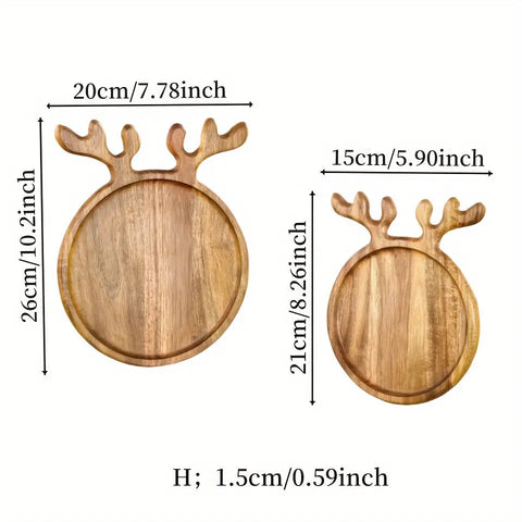 1PCS Christmas Reindeer Antler Serving Tray, Acacia Wood Multifunctional Platter for Afternoon Tea, Dinner, and Home Gatherings, Polished Wood Finish, Seasonal Holiday Themed for Christmas, Halloween, St. Patrick's Day, Valentine's Day - Decorative Wooden CozyHaus