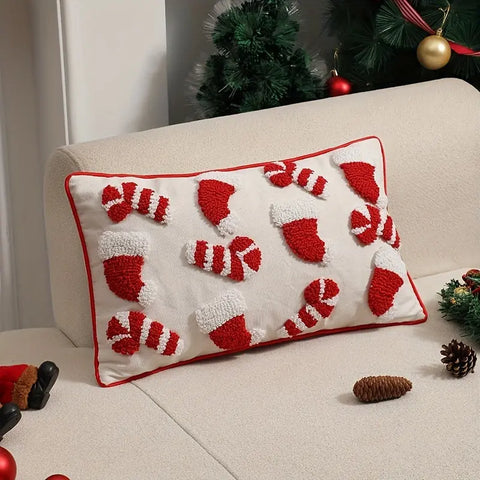 Christmas Plush Throw Pillow Cover 44.96cm - Festive Red & White, Zip Closure, Machine Washable Polyester - Perfect for Sofa and Bedroom Decor CozyHaus