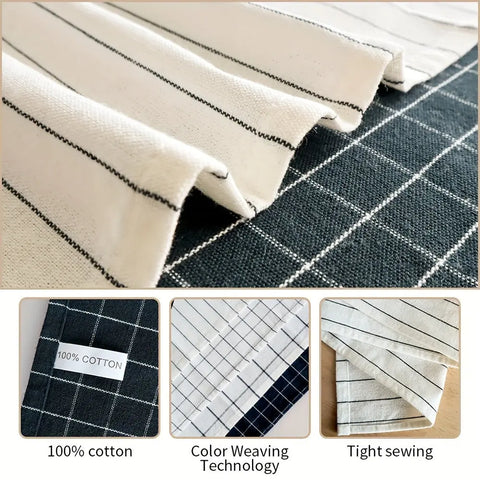 4-Pack Cotton Kitchen Towels Set - Rectangle Woven Dish Cloths, 100% Cotton, Plaid & Striped Patterns, Versatile for Table Napkins, Tea Towels, Cleaning, 40.01 x 59.99 cm - Ideal Housewarming Gift CozyHaus