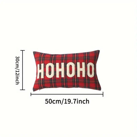 Vibrant Festive Christmas Embroidered Plaid Throw Pillow Cover - Soft, Zippered, Hand Washable Polyester Cushion Case with Easy Care for Home & Office Decor, Perfect for Holiday Season CozyHaus