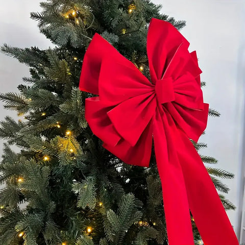 Large Red Christmas Tree Bow Topper - Festive Gift Bow for Home, Office, or Party Decor - 38cm/14.96inch Bow, 140cm/55.1 inch Tail - No Feathers - Made of Polyester CozyHaus